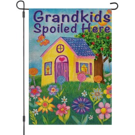 Grandkids Spoiled Here Garden Grandpa Grandma House Flag Burlap Double Sided Yard Outdoor Decoration 12.5 x 18 Inch