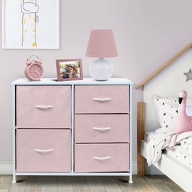 Sorbus Dresser with 5 Drawers - Bedside Furniture & Night Stand End Table Dresser for Home, Bedroom Accessories, Office, College Dorm, Steel Frame, Wood Top (Pastel Pink)