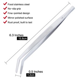 MSY BIGSUNNY Stainless Steel Kitchen Precision Tweezers Tongs with Curved Tip, Multipurpose Tweezers for Cooking, Feeding, Crafting (1, 6.2")