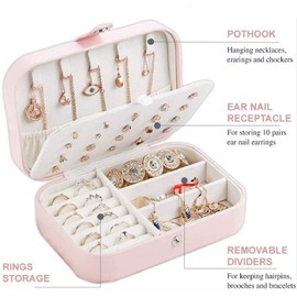 Jewelry Box, Small Travel Jewelry Case Jewelry Organiser Storage for Rings Earrings Necklace Bracelets Premium PU Leather Double Layer Jewelry Gift Box for Girls Women(Pink)