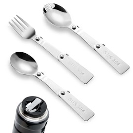 3pcs Folding Spoon and Fork for Thermos Funtainer Food Jar 16oz, Multi-Functional Stainless Steel Foldable Spoon Fork Replacement Portable Cutlery Set for Thermos Outdoors Picnic Camping
