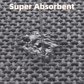 PADOOR-Bath Mat-Super Absorbent Chenille Bathroom Mats-Rubber Backed Bath Mats for Bathroom Non Slip, Machine Washable Bathroom Rugs Front of Bathtub,Shower Room,Sink-17×35, Grey&Darkgrey