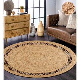 RIANGI Hand Woven Jute Area Rug - 3' Round - Rustic Beige Reversible Farmhouse Rugs for Bedroom, Kitchen, Living Room - Vintage Natural Braided Entry Floor Décor Circle Boho Round Rugs 3 feet