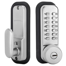 Mechanical keyless Entry Door Lock，Outdoor Keyless Gate Lock Waterproof and Sun Proof，Mechanical Door Lock，Auto Lock, No Electronic(Silvery，Large Cushion)