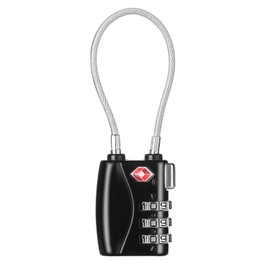 ZHEGE TSA Lock, Padlock, Three-Digit Dial Lock, Cable Type, For Travel, Safe, Anti-Theft, (Black)