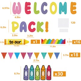 BCCSNNM 79Pcs Back to School Bulletin Board Set – Welcome to Our Pack Crayon Classroom Decor for First Day of School,Name Tags,Labels,Door Signs & Border Trims