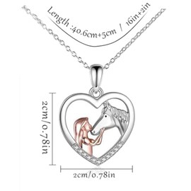 Fc'Noqgn Girls and Horse Necklace Silver Heart Pendant Necklace Gifts for Girls Women Girlfriend Wife Mother Daughter Horse Lovers, Sterling Silver, No Gemstone