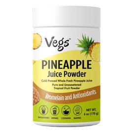 Vegs Pineapple Juice Powder - Freeze Dried Organic Pineapple Powder with Bromelain & Antioxidants - Sugar-Free Cold Pressed Tropical Fruit - Smoothies, Drinks, Cooking, Baking - Vegan, Non-GMO - 6 Oz