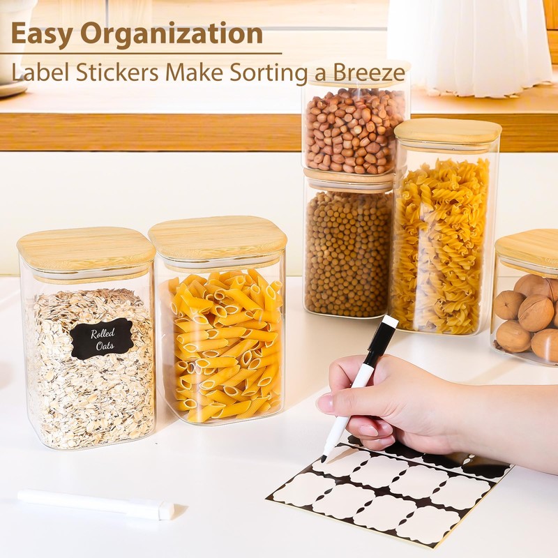 37oz(1.2Qt) Square Glass Storage Containers with Bamboo Lids – 4