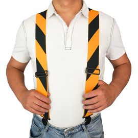 MELOTOUGH Men's Suspenders Fully Elastic 2 inch Wide X back Heavy Duty Tradesperson's Pant Suspender (Waring Yellow Strip)