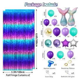 Avezano 121PCS Mermaid Party Decorations, Tinsel Foil Fringe Curtains Mermaid Balloons Garland Arch Kit Set Under The Sea Mermaid Photo Backdrop Decor Birthday Party Photo Booth Props Supplies