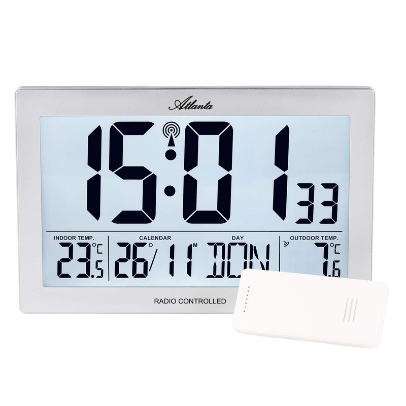 Atlanta Radio Wall Clock Digital with Temperature Display Indoor Outdoor