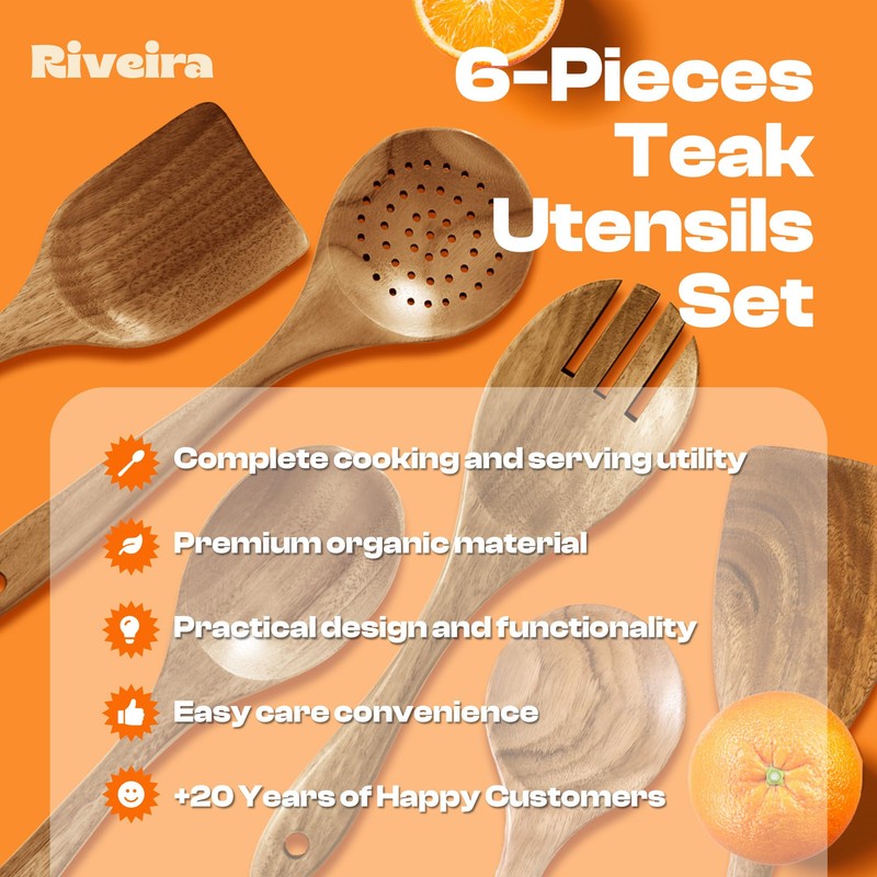 Riveira's 6-Piece Kitchen Essentials - Wooden Spoons for Cooking and