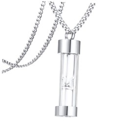 Gatuida Urn Pendant Necklace for Ashes Stainless Steel Glass Sand Clock Keepsake Jewelry Chain Memorial Locket for Men Women Durable Safe for Skin for Loved Ones