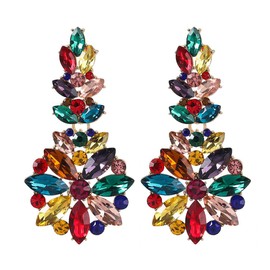 Colourful Chandelier Earrings, Colourful Flower Earrings for Women, Bohemian Floral Tear Earrings, Sparkling Rainbow Flower Statement Earrings, Boho Jewellery, Colourful Flower Drop Earrings for