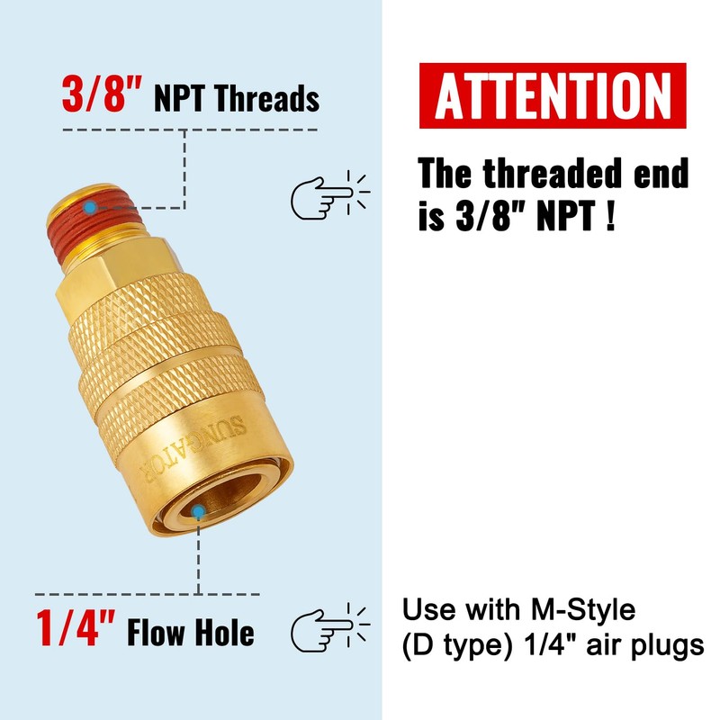 SUNGATOR 5 Pack 3/8'' Male NPT Industrial Air Couplers with