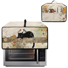 Garucesta Toaster Oven Cover Dustproof Protective Countertop Convection Oven Cover with Side Pockets for Kitchen Decorations, L, 18.5 x 22.5 x 13 Inches, Black Cat Morning Glory Flower Beige
