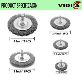 VIDICA Wire Brush for Drill Set 20 Pcs, Wire Wheel for Drill 1/4 Inch Hex Shank, Carbon Steel Drill Wire Brush Set for Cleaning Rust