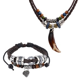 1 x Vintage Necklace and 1 x Vintage Bracelet, Pendant Necklace, Adjustable Necklace, Men's Leather Cord Necklace, Braided Bracelet, Fashion Accessories