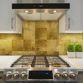 Funlife Sink Splash Guard Cooker Splashback Backsplash for Kitchen Decorative Wall Panels 1mm Thick, Rusty Brass Yellow Metal