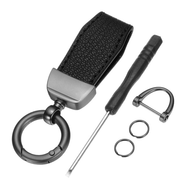 QUARKZMAN Autoschlüsselanhänger Auto-Schlüsselanhänger aus Zinklegierung, Leder, Anti-Verlust-D-Ring, 360 Grad drehbar,