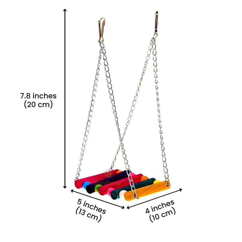 SunGrow Parrot Cage Hammock Swing, Colorful Wooden Swing with Metal