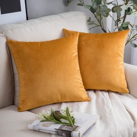 Phantoscope Pack of 2 Velvet Decorative Throw Pillow Covers Soft Solid Square Cushion Case for Couch Orange 18 x 18 inches 45 x 45 cm