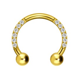 PIERCINGLINE Titanium Horseshoe Ear Piercing with 10 Encased Crystals - Nose Septum Helix Tragus Piercing 4 Colours 2 Sizes, Titanium