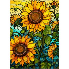 Stained Glass Sunflowers Jigsaw Puzzle 1000 Pieces for Adults - Floral Puzzle Gift for Sunflower Lovers - 1000pc Vertical Puzzles (50x70cm / 19.685"x27.559")