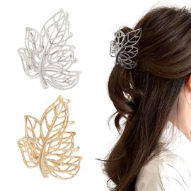 2 Pcs Leaf Hair Clips Exquisite Hollow Out Leaves Shaped Metal Claw Clips for Women Hair Accessories(Gold&Silver)