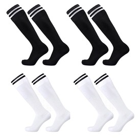 HAMILO Men's Rugby Soccer Socks Sport High Socks for Adults 2 Colors Total 4 Pairs