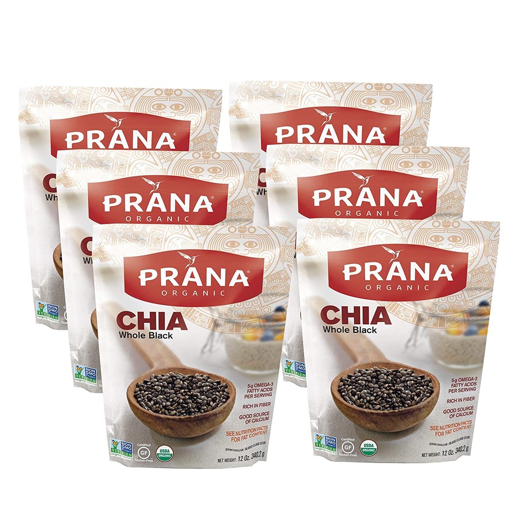 PRANA Organic Whole Black Chia Seeds - Superfood Chia with Probiotics to Aid Digestion - 6 Count of 10 Ounce Bags