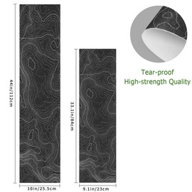 aportt Topographic Map Black Grip Tape White Lines Contour Geographic Skateboard Grip Tape 33x9 inch Non-Slip Sandpaper Tape, Grip Tape for Skateboard Longboard Roller Board Stair Treads