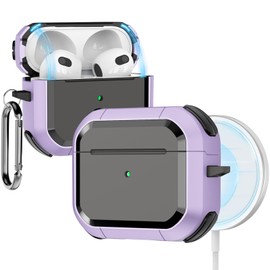 Skyconser AirPods 3rd Generation Case Cover,Military Hard Shell Protective Case with Magnetic Lid,Compatible with MagSafe,Drop Protection AirPod Gen 3 Charging Case 2021-Purple