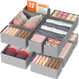 Drawer Organizer Clothes Set of 12 Grey - Dresser Organizer For Nursery, Bedroom, Closet - Perfect Baby Clothes Organizer and Storage & General Nursery Organization or Dresser Drawer Organizers