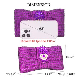 Purple Clutch Novelty Bling Rhinestone Purse With Bow Prom Bags Women's Evening Handbag(Purple)