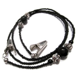 ATLanyards Black with Metal Accents Beaded Eyeglass Chain, Clip Glasses Holder, Clip Grips