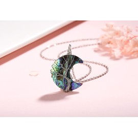 XIANNVXI Abalone Shell Necklaces Tree of Life Wire Wrapped Crescent Moon Pendant Necklace Crystal Stone Natural Gemstone Quartz Jewelry for Men Women