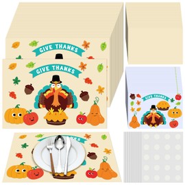 Gandeer 24 Sets Thanksgiving Paper Placemats 16.5 x 11 Inches DIY Harvest Turkey Placemat Crafts Fall Disposable Give Thanks Decorative Paper Table Mats for Home Holiday Party Decoration