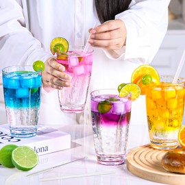 Zioffiel 6 Pcs Plastic Drinking Tumblers Set of 18 oz, Acrylic Drinking Glasses with Straw&PP Brush, BPA-Free, Stackable Water Cups, Clear Cups for Juice, Wine (18 oz-6 pcs)