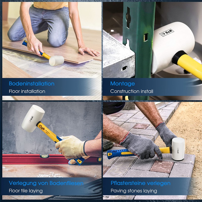 S&R Rubber Mallet White, 55mm Diameter, 450g Head Weight, Fiberglass