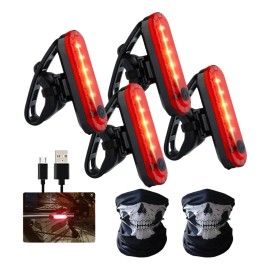 4pz Luces Usb Recargable Led Estrobo Para Bicicleta 4 Modos Rojo