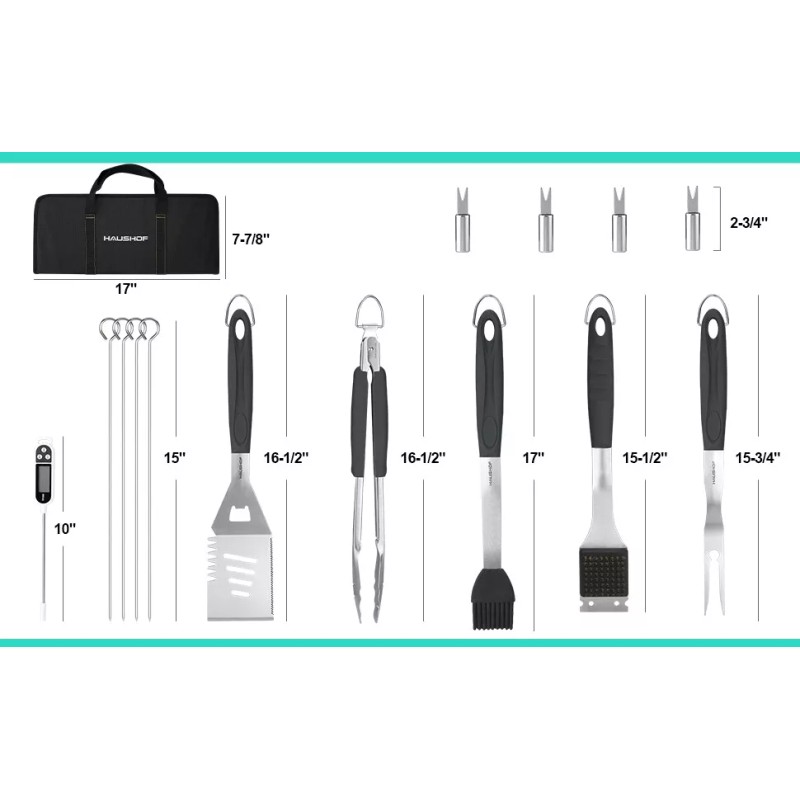 HAUSHOF 15PC Grilling Accessories BBQ Grill Set Barbecue Utensils 16.5"