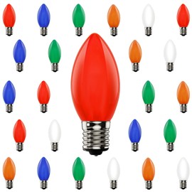 25-Pack C9 Christmas Replacement Bulbs, Multicolor, LED Vintage Multicolor Ceramic Christmas Bulbs, E17/C9 Medium Base Night Light Bulbs, 0.6W