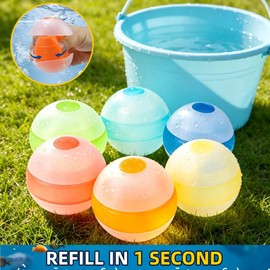 Essovee Reusable Water Balloons for Kids, Outdoor Summer Pool Beach Water Toys, Refillable Quick Fill Water Balloons for Boys and Girls Ages 3+ (6Pcs)