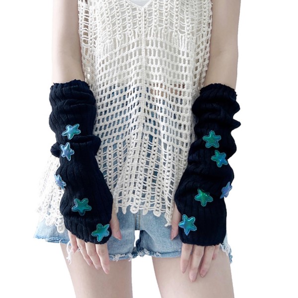 SEENFAAN Women's Arm Warmers, Mine-type, Plain Arm Cover, Long, Star,