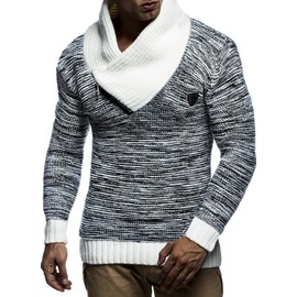 Leif Nelson Men's Pullover Knit Sweater chunky knit shawl collar LN-7060 Black-Ecru Small