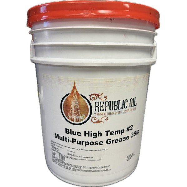 Republic Oil Blue High Temp #2 EP2 Grease 35lb Pail | Lithium Complex | Multi-Purpose | Chassis | Wheel Bearings | Tacky | Extreme Pressure | 5th Wheels | Agriculture | Construction
