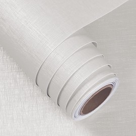 FunStick Papel Tapiz de Tela de Hierba Blanca Crema Texturizado Pelar y Pegar Tela de Lino Autoadhesivo Rollo de Papel de Pared Removible Tela de Hierba Falsa Paredes Gabinetes 12"x200"