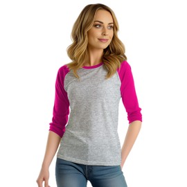 Womens Comfortable Raglan Shirt for Outdoor - Summer Baseball Shirts for Women | [40062281] HTHR Gray&BrbPink Rgln,XS